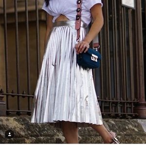 Silver metallic pleated skirt